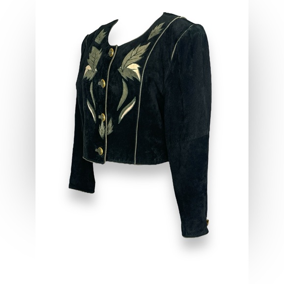 1980s Yessica Suede and Floral Crop Jacket - Picture 2 of 5